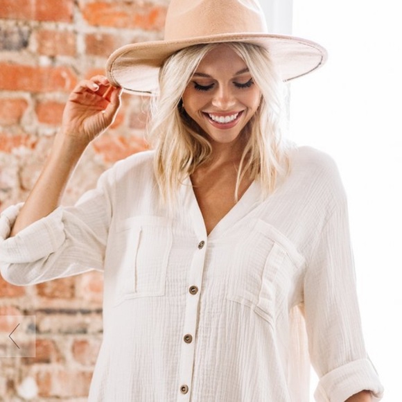 NWT Boho Flowy Linen White Button Down Dress - Picture 2 of 4